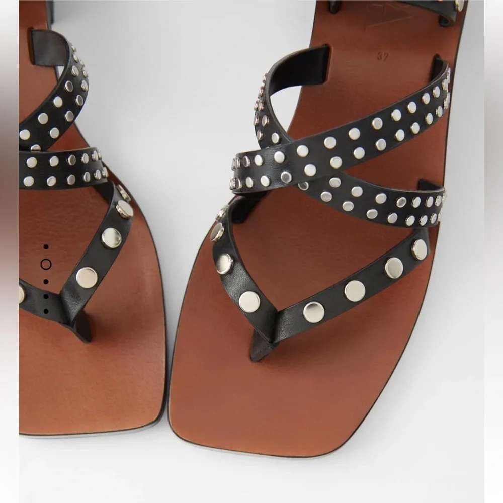 Zara leather studded ankle strap healed sandals - Picture 2 of 7